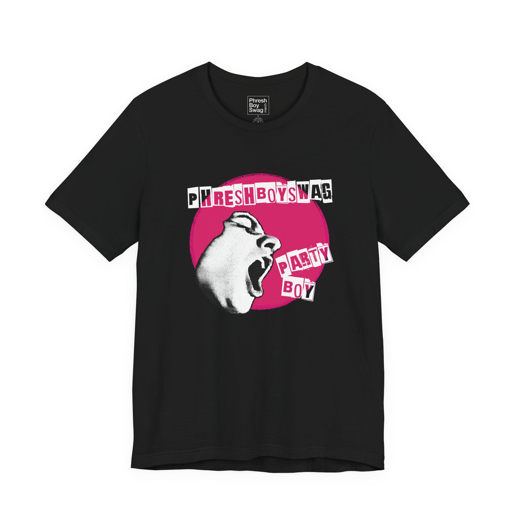 Party Boy 'Pink Shout' Black Tee