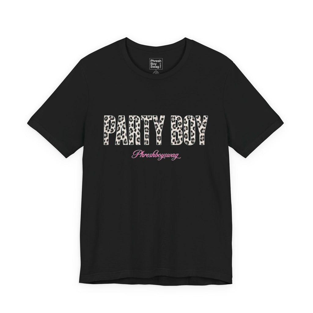 'Party Boy' Leopard Print Black Tee