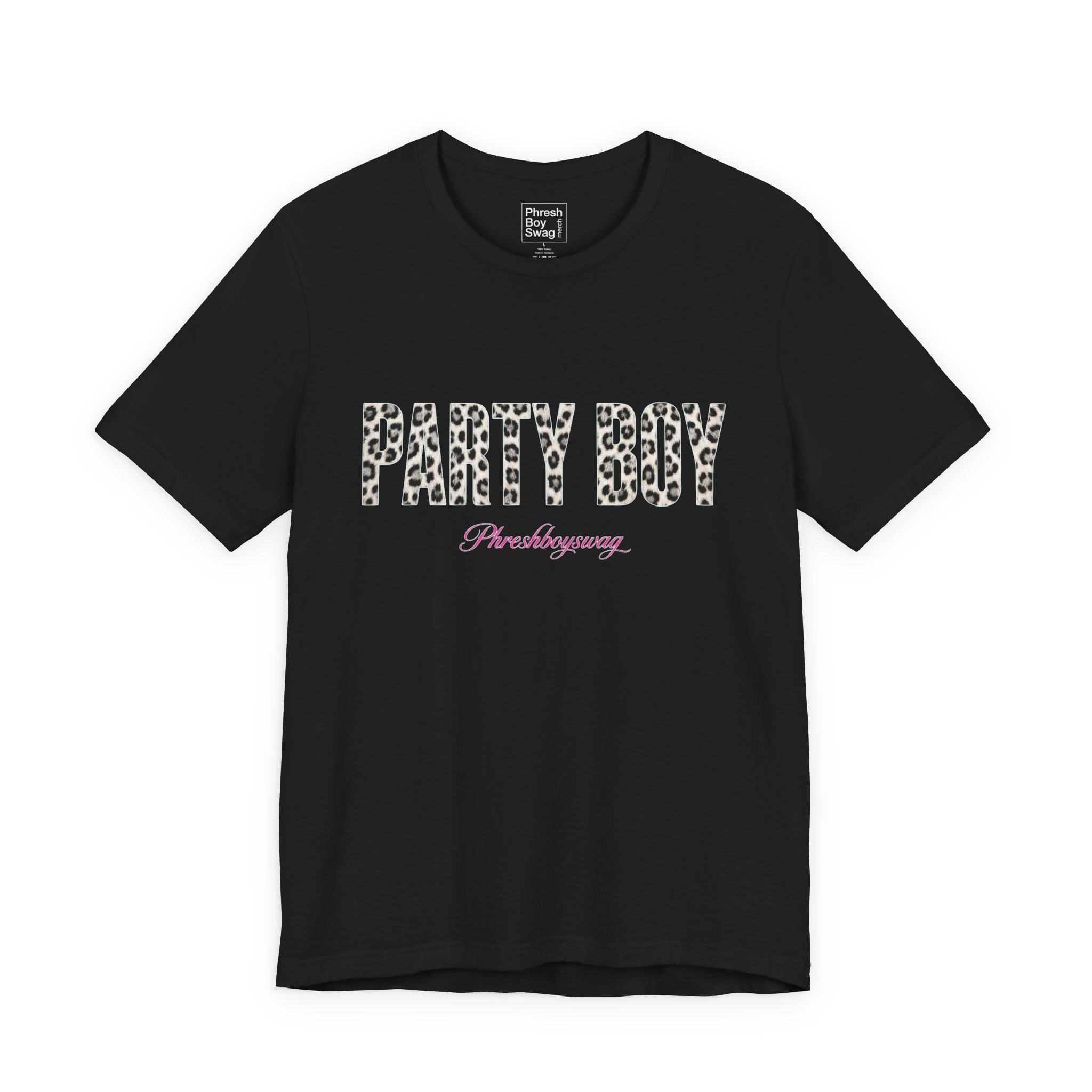 'Party Boy' Leopard Print Black Tee