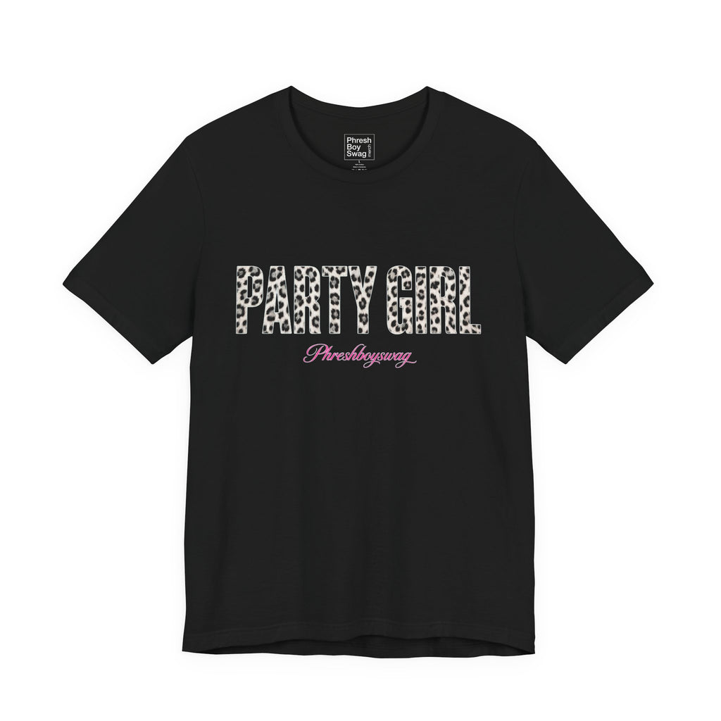 'Party Girl' Leopard Print Black Tee