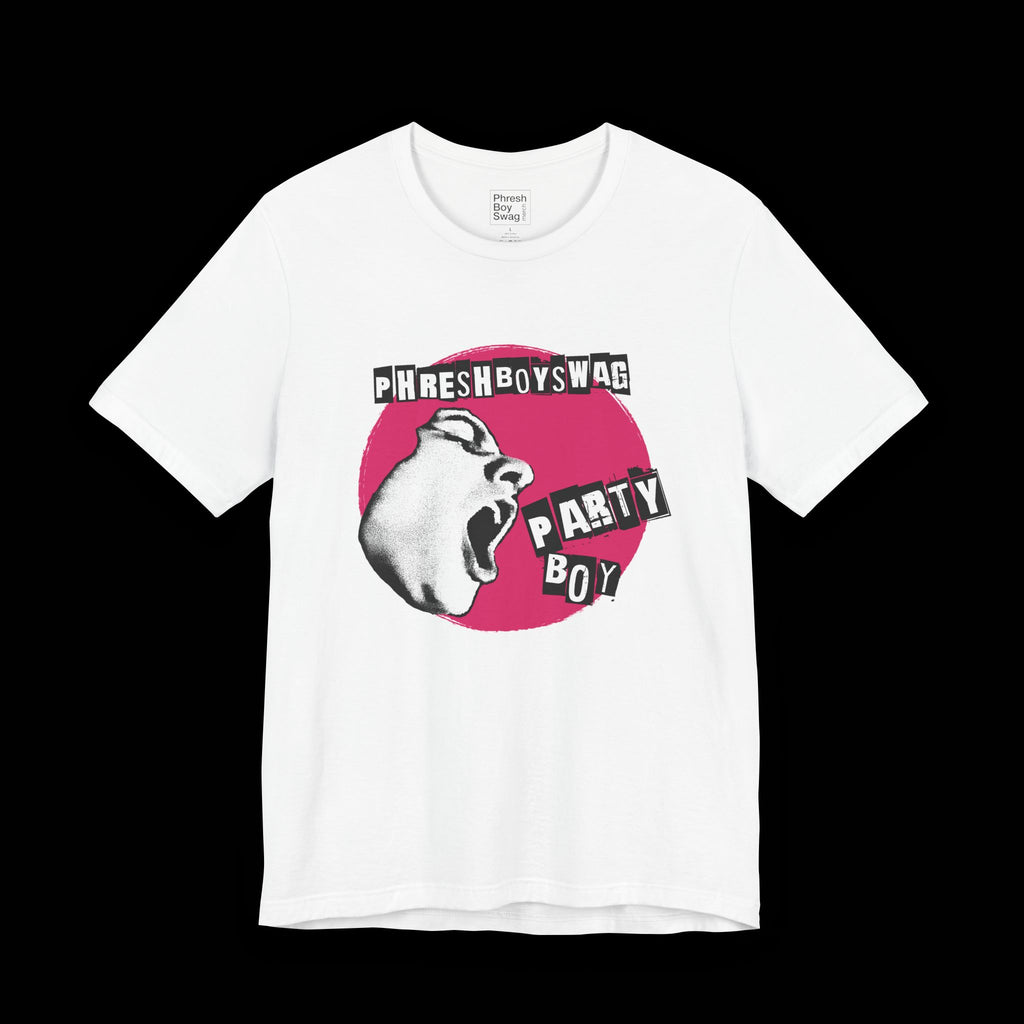 Party Boy 'Pink Shout' White Tee