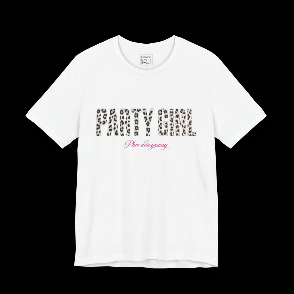 'Party Girl' Leopard Print White Tee