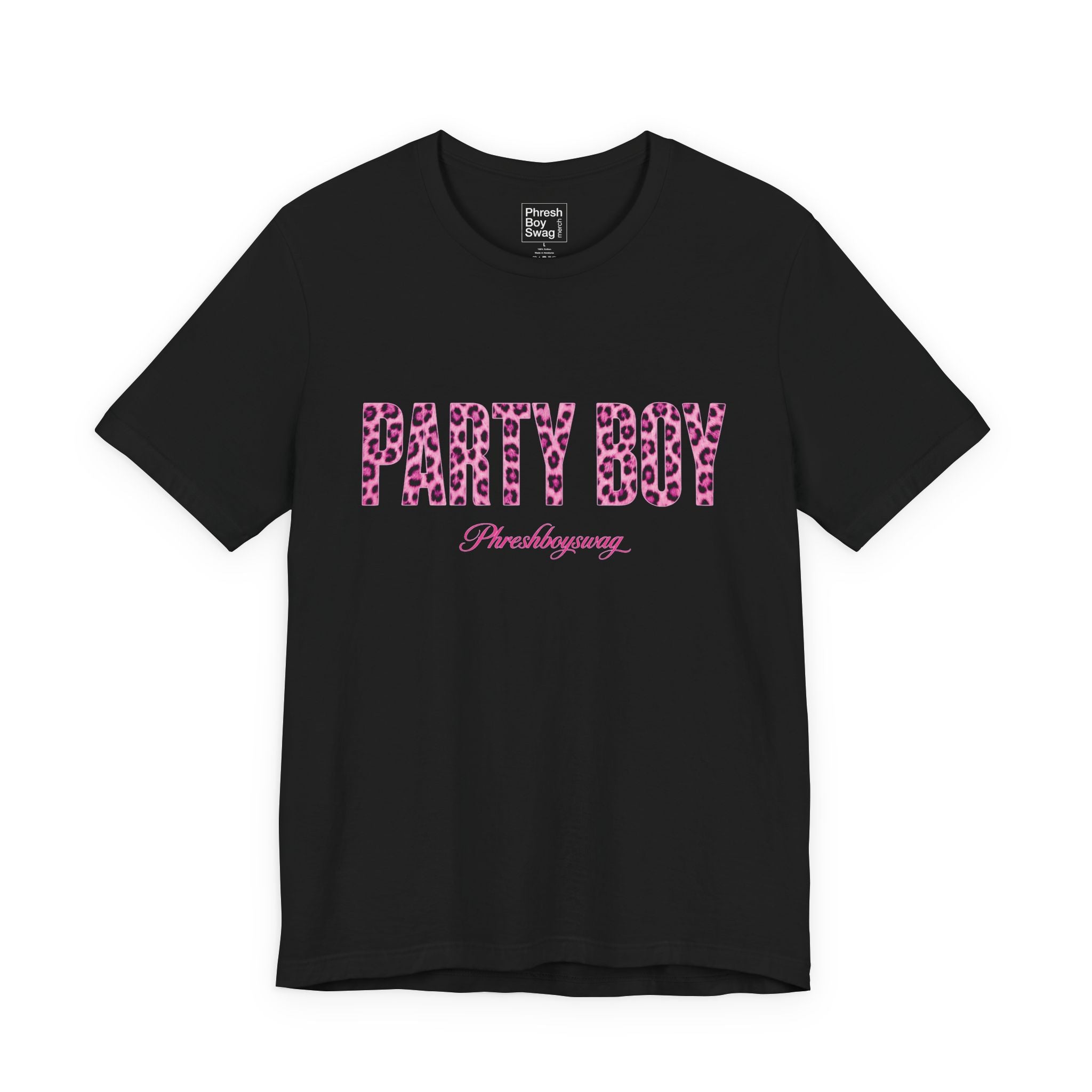 'Party Boy' Pink Leopard Black Tee