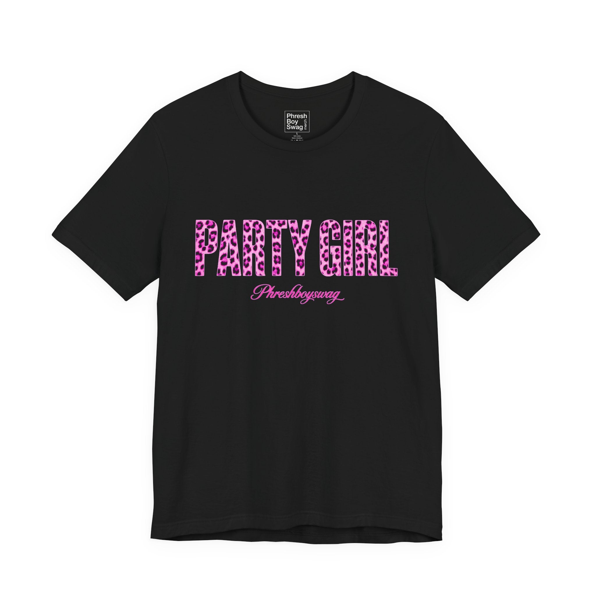 'Party Girl' Pink Leopard Black Tee